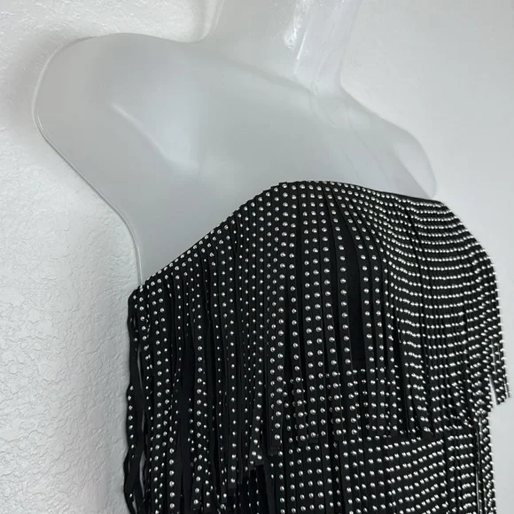 Area Stars Black Strapless Fringe Mini Dress Size X-Small NWT - Picture 4 of 9